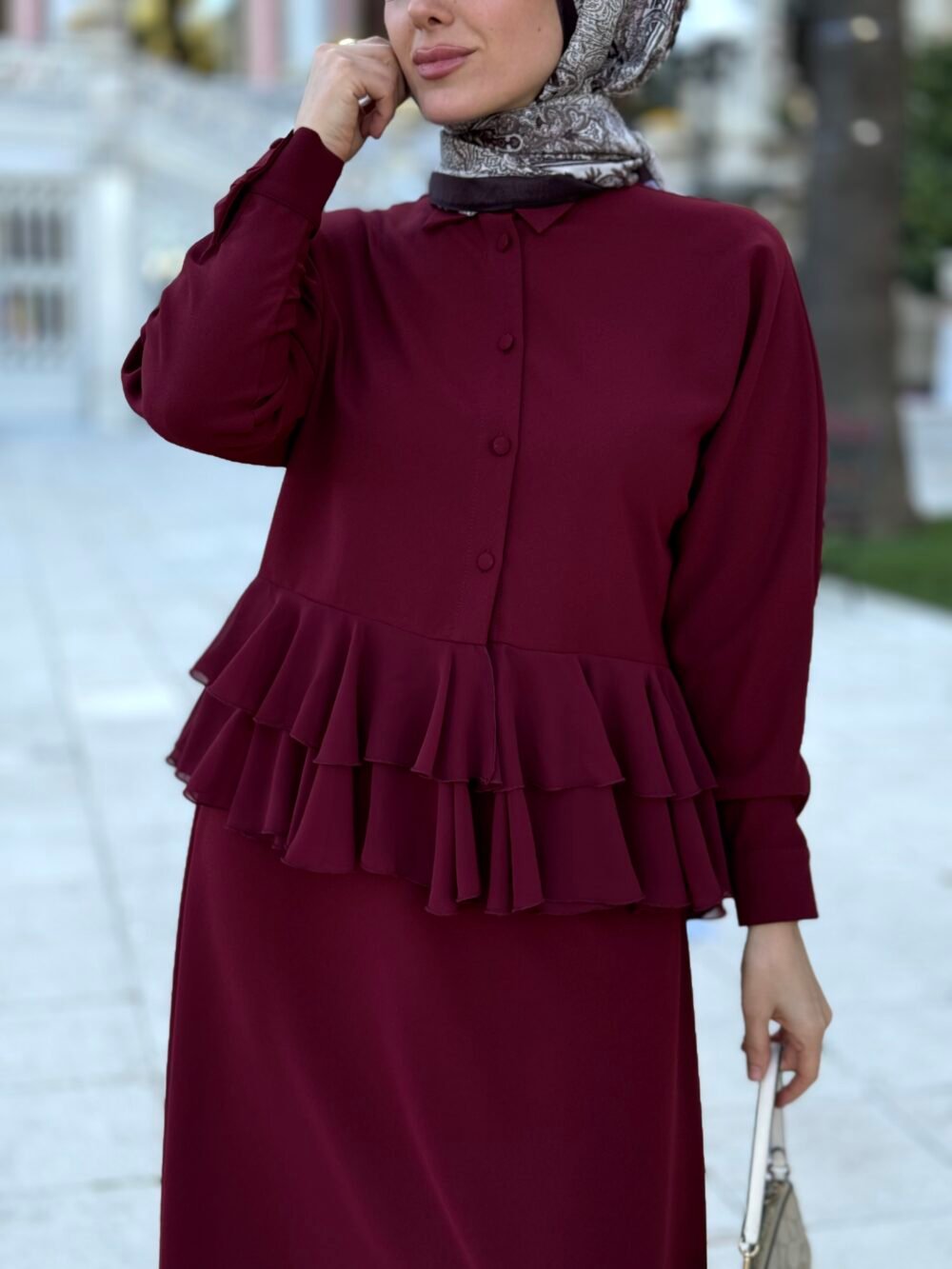 Lina Etekli Takım Bordo Renk - Görsel 2
