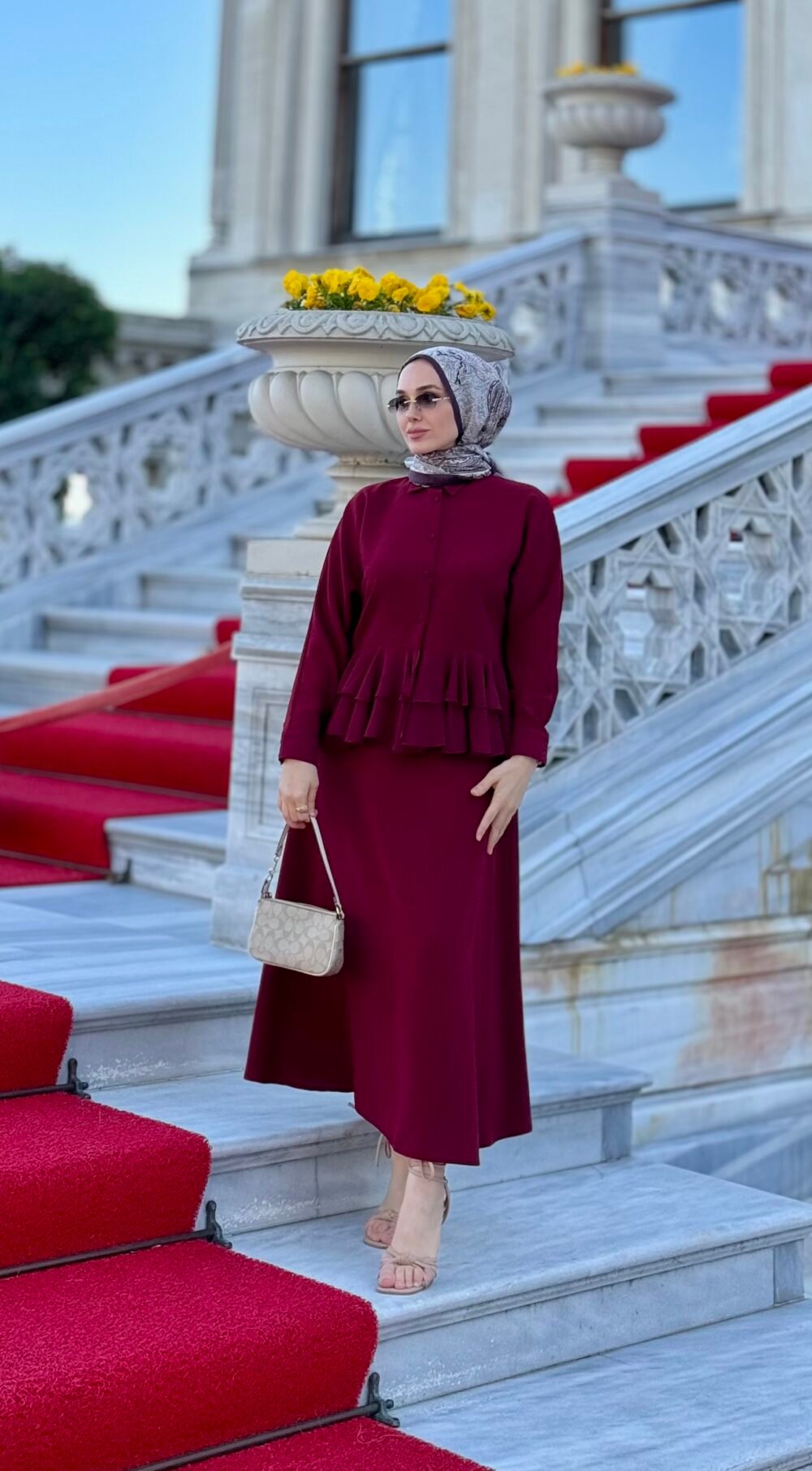 Lina Etekli Takım Bordo Renk