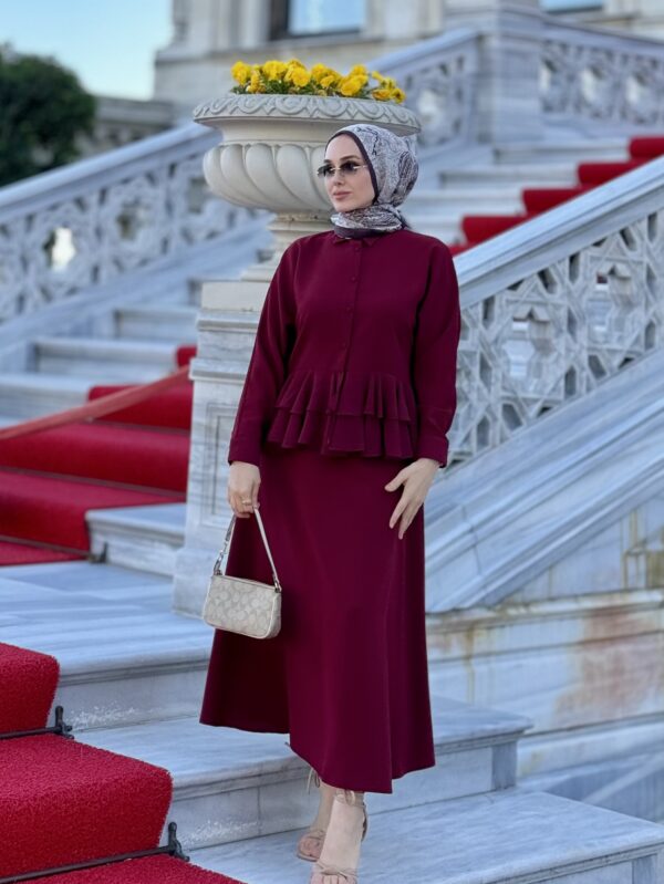 Lina Etekli Takım Bordo Renk